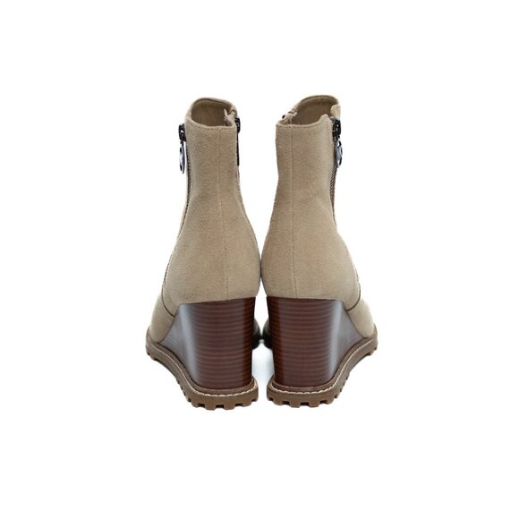 MICHAEL MICHAEL KORS Womens 7 M Beige Evelyn Round Toe Wedge Leather Booties - Picture 5 of 15